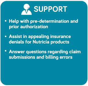 SUPPORT: Health with pre-determination and prior authorization. Assist in appealing insurance denials for Nutricia products. Answer questions regarding claim submissions and billing errors.